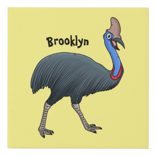 Happy cassowary bird cartoon illustration faux canvas print