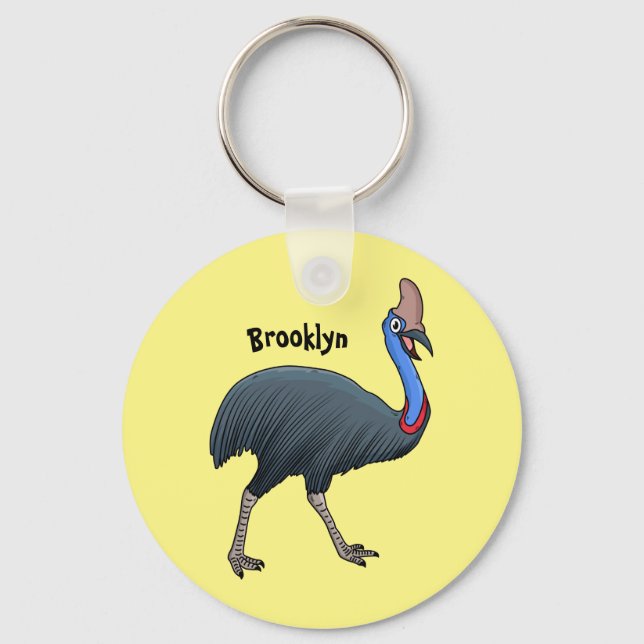 Happy cassowary bird cartoon illustration keychain (Front)