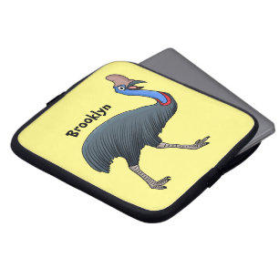 Happy cassowary bird cartoon illustration laptop sleeve