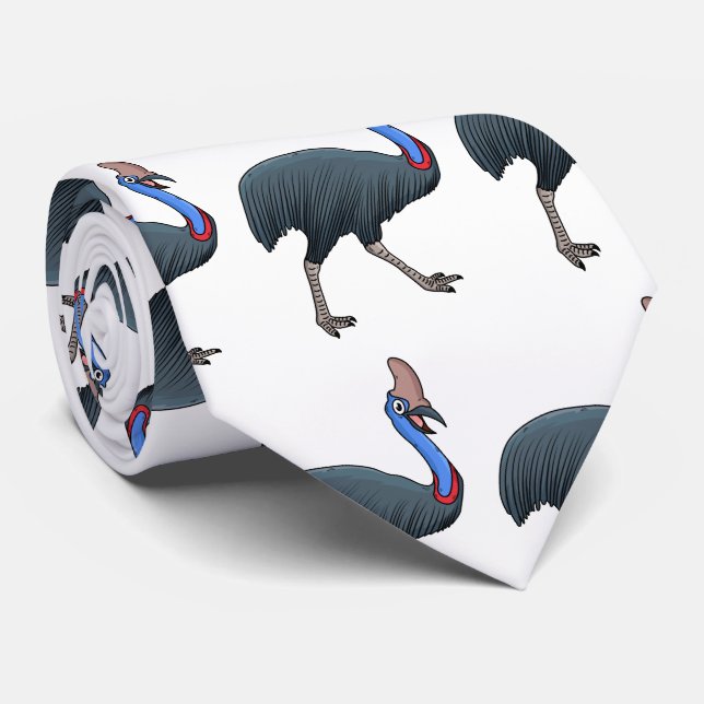 Happy cassowary bird cartoon illustration neck tie (Rolled)