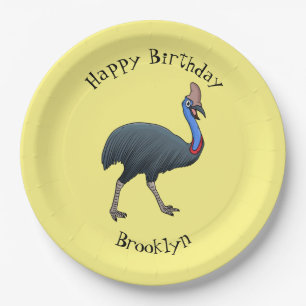 Happy cassowary bird cartoon illustration paper plates