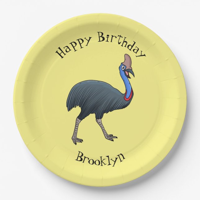 Happy cassowary bird cartoon illustration  paper plates (Front)