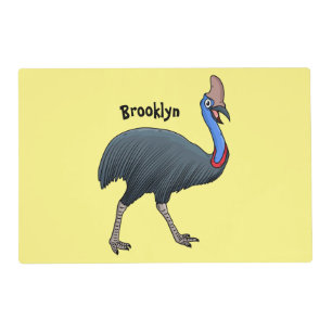 Happy cassowary bird cartoon illustration placemat