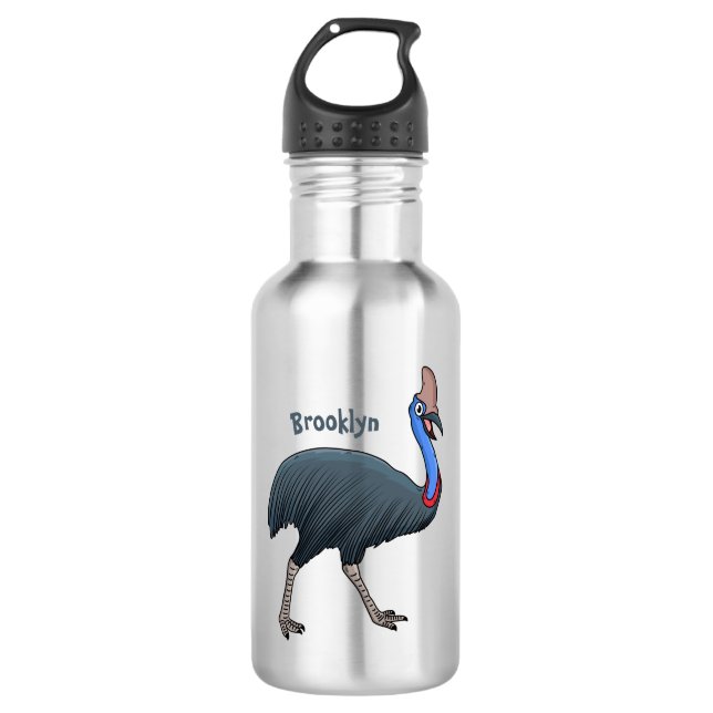 Happy cassowary bird cartoon illustration stainless steel water bottle (Front)