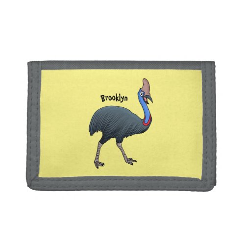 Happy cassowary bird cartoon illustration trifold wallet