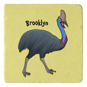 Happy cassowary bird cartoon illustration trivet