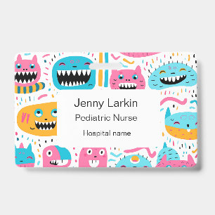 Happy cat and monster faces badge