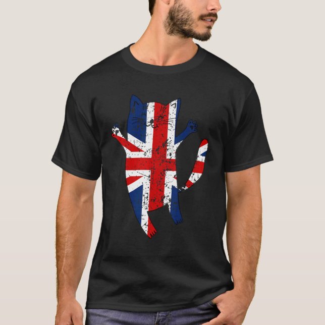 Happy Cat British United Kingdom Flag T-Shirt (Front)