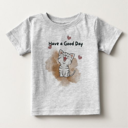 Happy Cat Brown Illustrated Baby Tee for a Good 