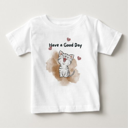 Happy Cat Brown Illustrated Baby Tee for a Good 
