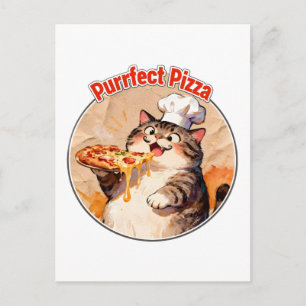 Happy Cat Chef with Pizza Postcard