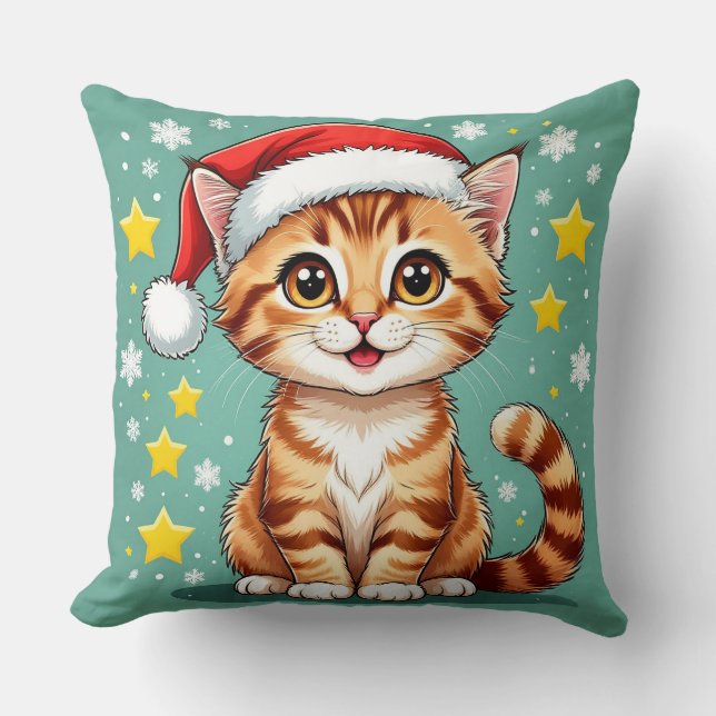 🎅 Happy Cat Christmas Scene 🐾 Throw Pillow (Front)