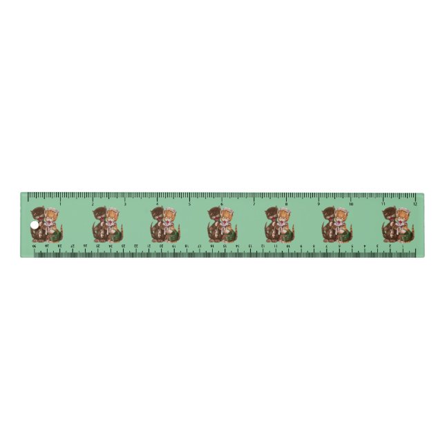 Happy Cat Couple Female White Hat Basket of Rats Ruler (Front)