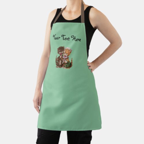 Happy Cat Couple Sharing Rats in Basket Green Apron