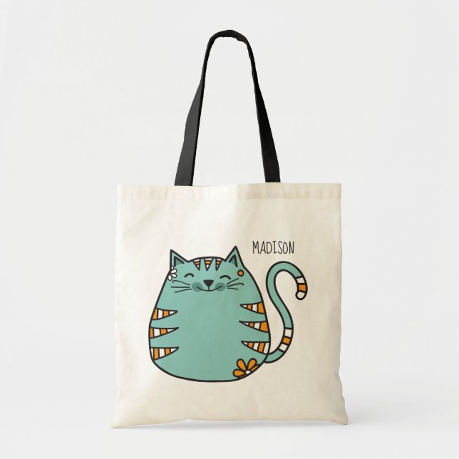 Happy Cat custom name tote bags (Front)