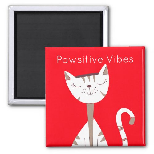 Happy Cat Drawing Pawsitive Vibes Red Magnet