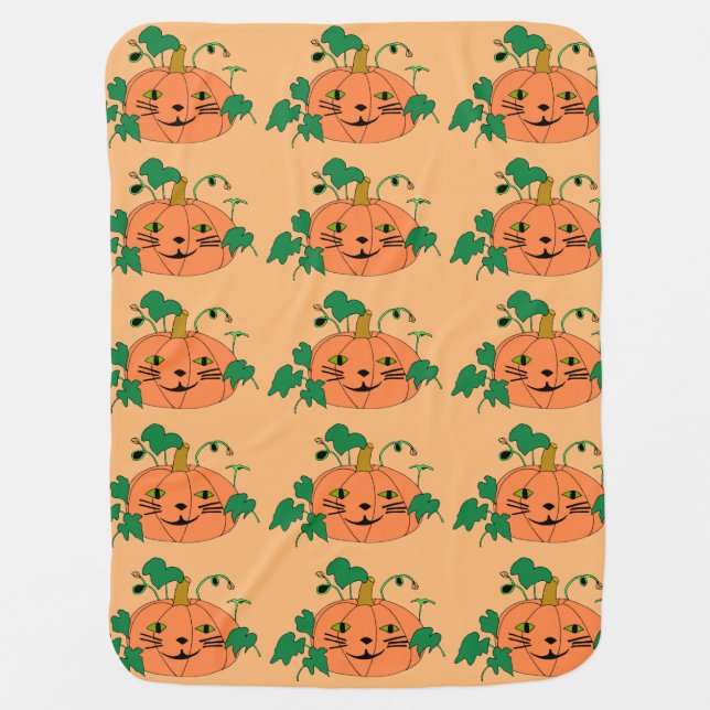 Happy Cat Face Pumpkins Halloween Baby Blankets (Front)