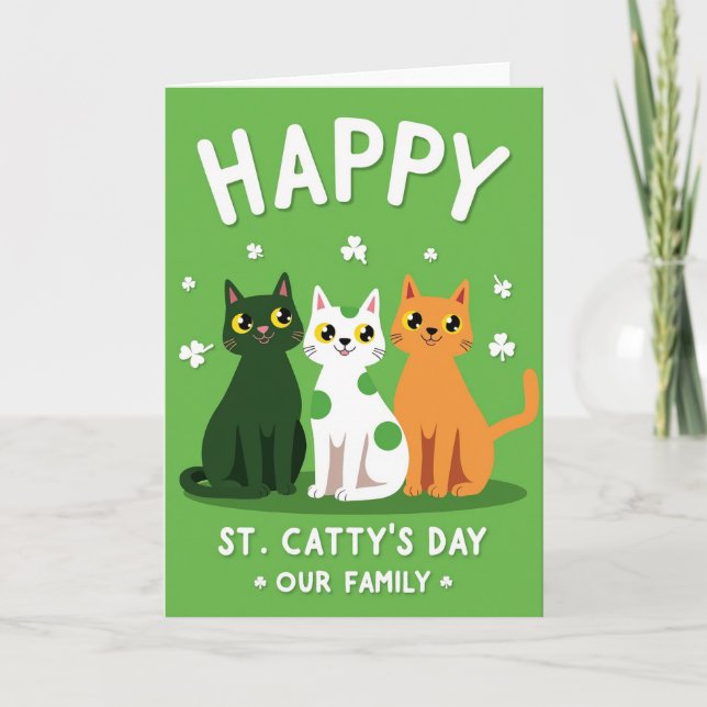 Happy Cat Family St Cattys Day Card (Front)