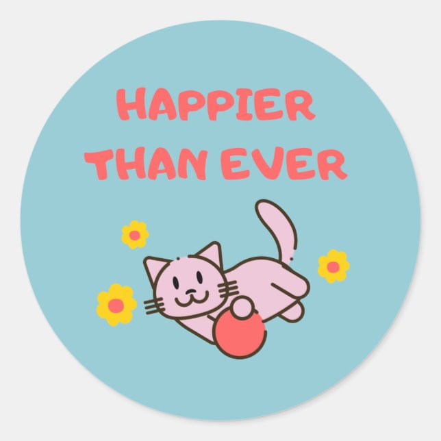 Happy Cat&Flowers classic round sticker (Front)