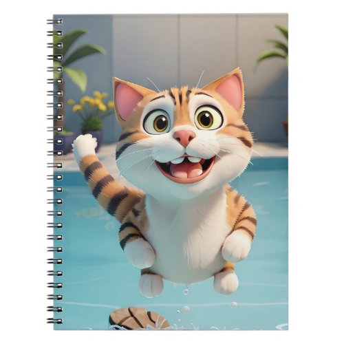 Happy Cat Flying Swimming Diving in Pool Funny Notebook