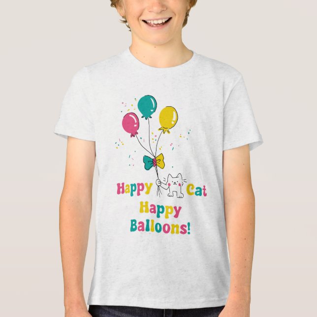 Happy Cat, Happy Balloons!🎈🐱 Tri-Blend Shirt (Front)