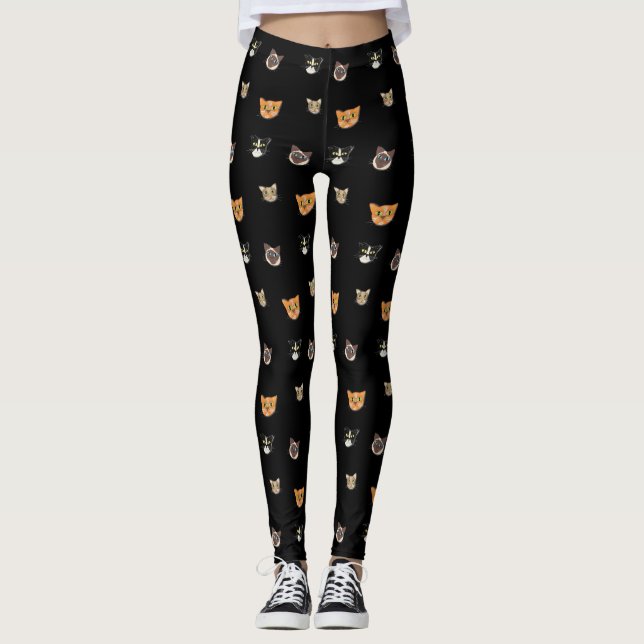 Happy Cat Heads - Pattern Leggings (Front)