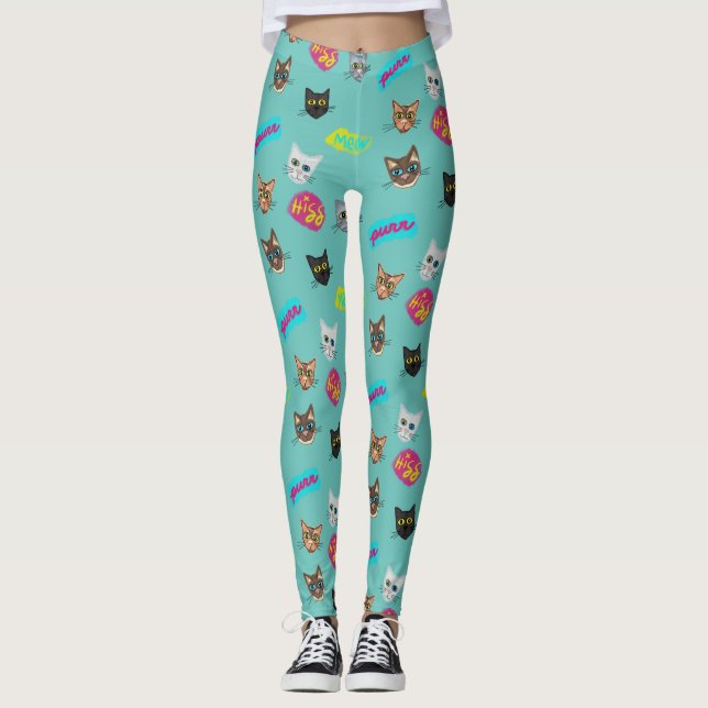 Happy Cat Heads Redux - With Text Leggings (Front)
