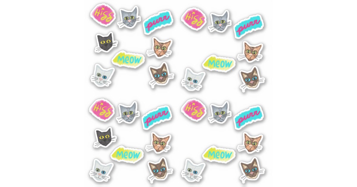 Happy Cat Heads Redux - With Text Sticker | Zazzle