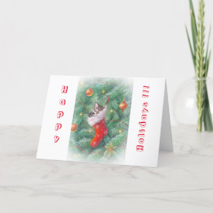 Happy cat holiday card