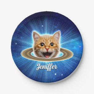 Happy cat in space. paper plates