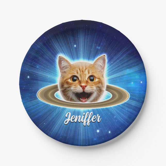 Happy cat in space.                                paper plates (Front)