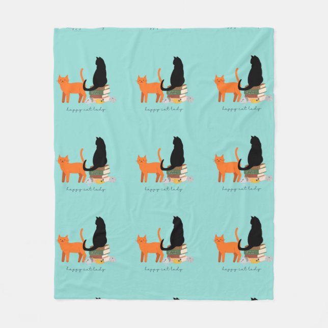 Happy Cat Lady Fleece Blanket (Front)