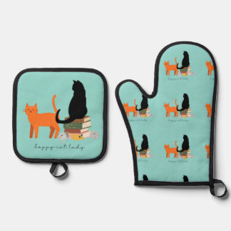 Happy Cat Lady Oven Mitt & Pot Holder Set