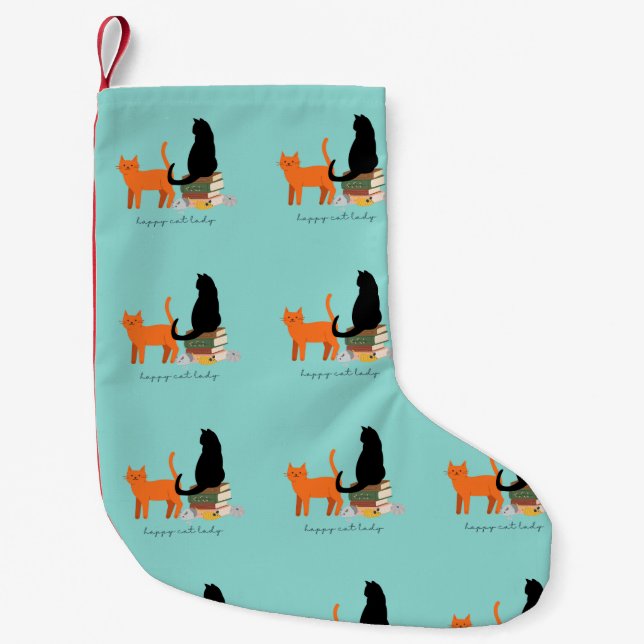 Happy Cat Lady Small Christmas Stocking (Front)