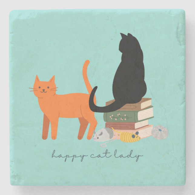 Happy Cat Lady Stone Coaster (Front)
