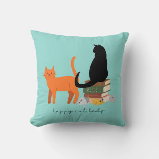 Happy Cat Lady Throw Pillow
