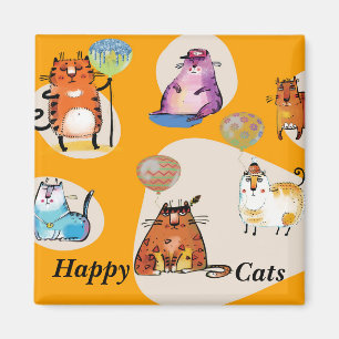 Happy Cat Magnet Gold Colored