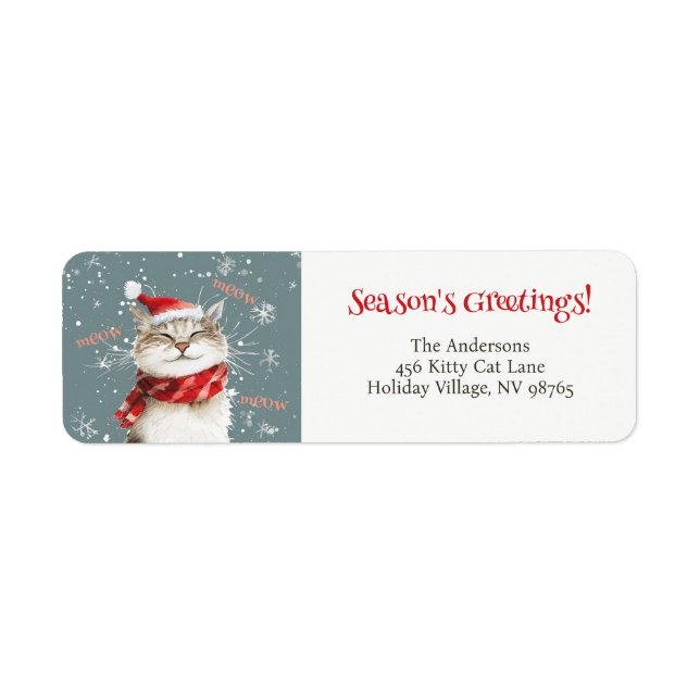 Happy Cat Meow Christmas Return Address Label (Front)