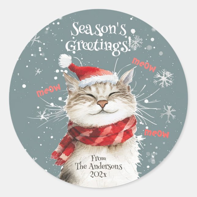 Happy Cat Meow Christmas Sticker (Front)
