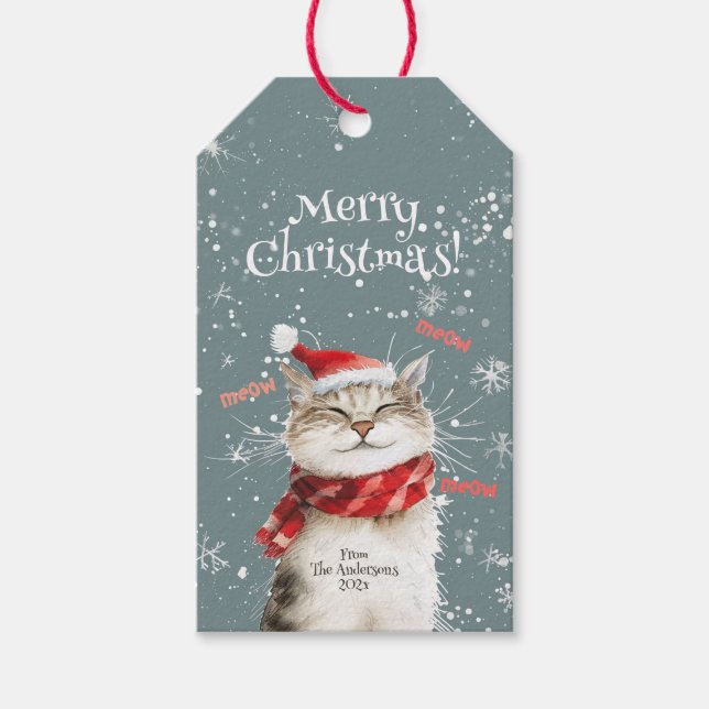 Happy Cat Merry Christmas Gift Tag (Front)