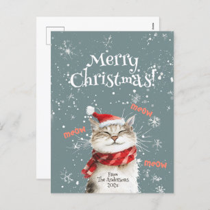 Happy Cat Merry Christmas Postcard