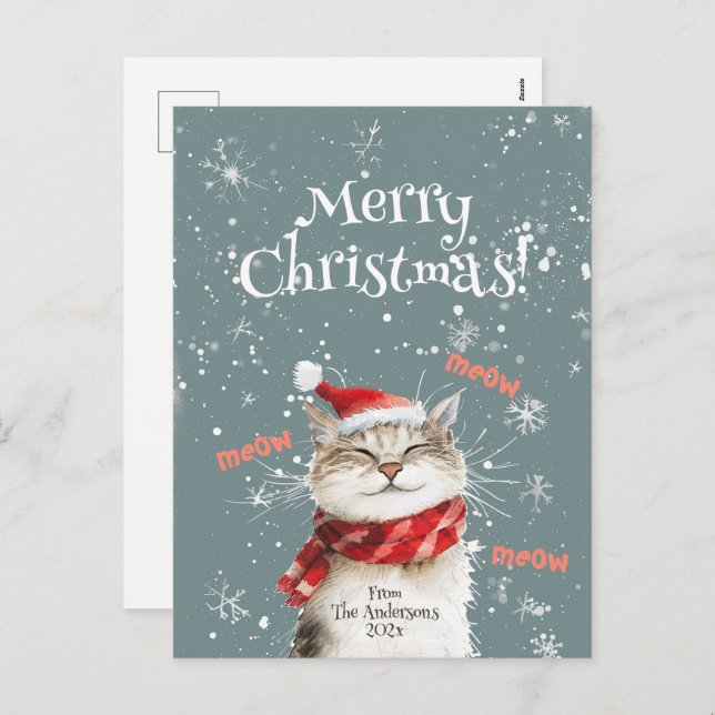 Happy Cat Merry Christmas Postcard (Front/Back)