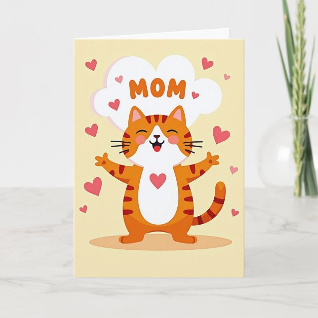 Happy Cat Mom Heart Pattern Card (Front)