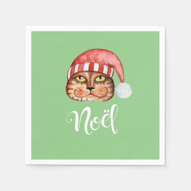 Happy Cat Noel Holiday Napkins (Front)