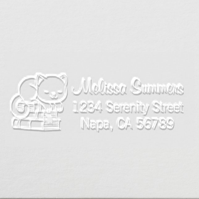 Happy Cat on top of Stack of Books Address 2 Embosser (Design)