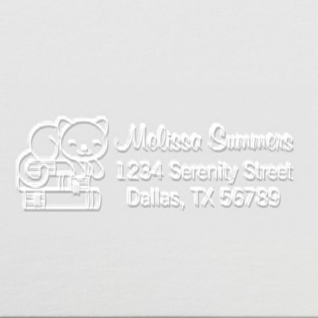 Happy Cat on top of Stack of Books Address 2 Embosser (Design)