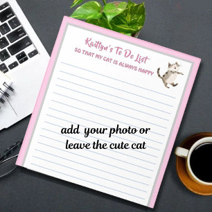Happy Cat or Photo Personalized To Do Planner Notepad
