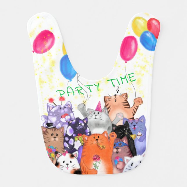 Happy Cat Party Baby Bib - Custom Text (Front)