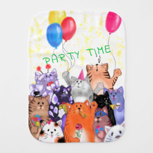 Happy Cat Party baby Burp Cloth - Custom Text