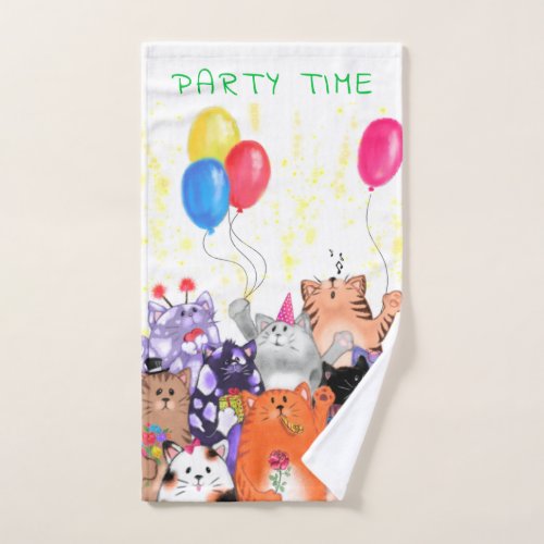Happy Cat Party Cartoon Drawing _ Cute Funny Cats  Bath Towel Set